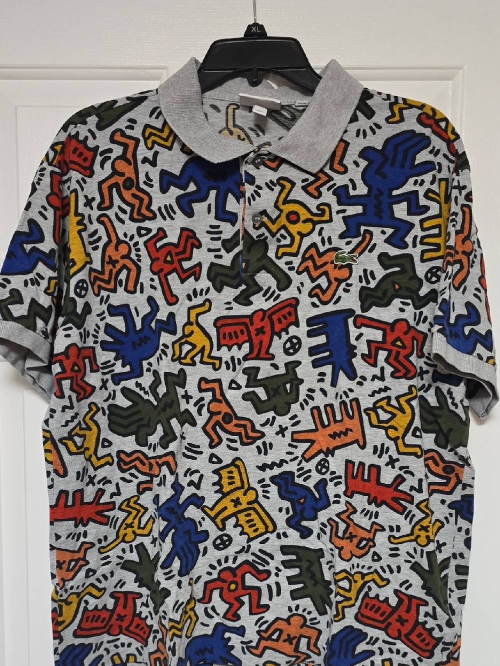 Lacoste x Keith Haring Gray Polo with Multicolor Graphic Figures Size XL